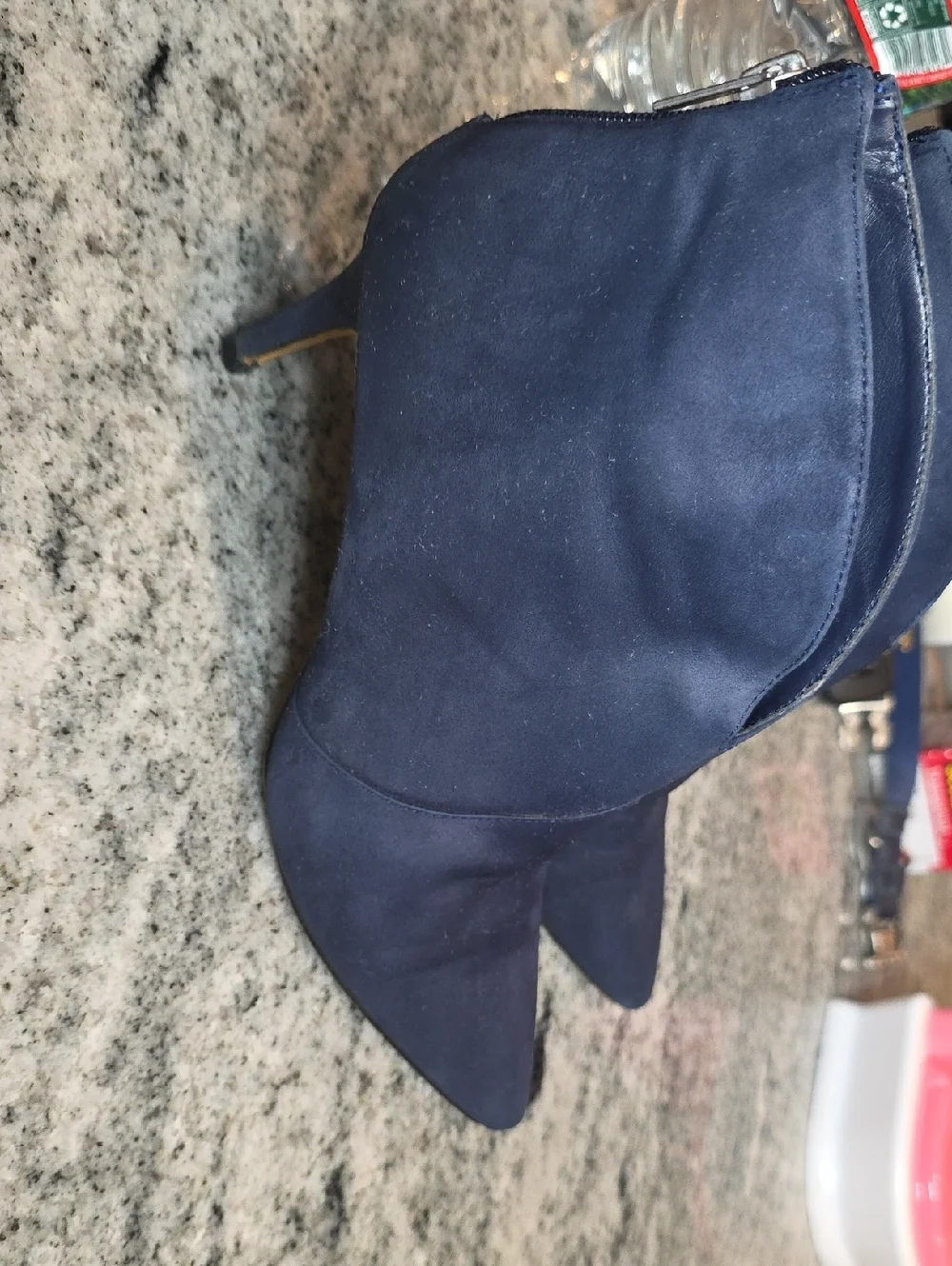 Lord & Taylor Navy Suede Pointed Ankle Booties - Picture 3 of 8